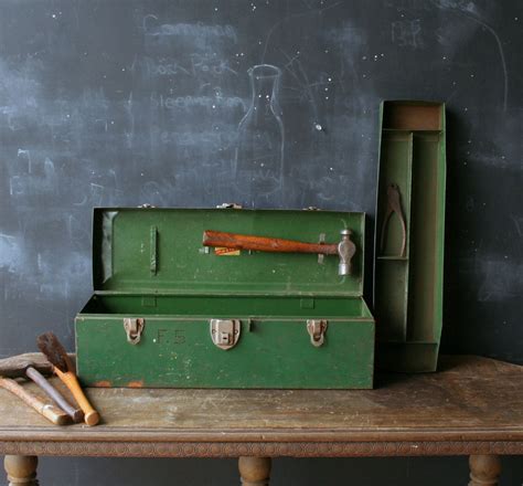 Vintage Green Metal Tool Box 